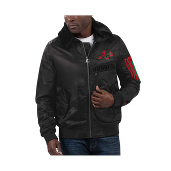 Men's x Ty Mopkins Black Atlanta Braves Black History Month Satin Full-Zip Jacket