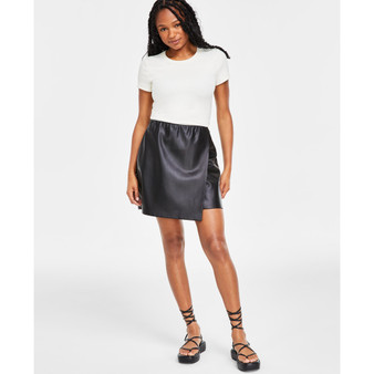 Women's Faux-Leather Pull-On Faux-Wrap Skirt