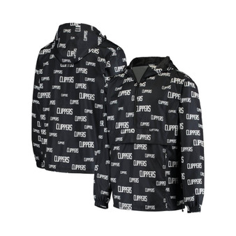 Men's Branded Black LA Clippers All-Over Workdmark Half-Zip Hoodie Anorak Jacket