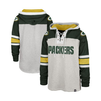 Men's '47 Gray Green Bay Packers Gridiron Lace-Up Pullover Hoodie