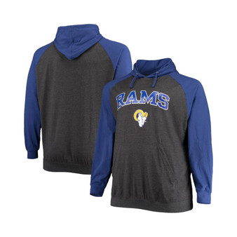 Men's Branded Royal, Heathered Charcoal Los Angeles Rams Big and Tall Lightweight Raglan Pullover Hoodie