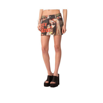 Women's City Girl Print Denim Low Waist Mini Skirt