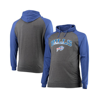 Men's Branded Royal, Heathered Charcoal Buffalo Bills Big and Tall Lightweight Raglan Pullover Hoodie