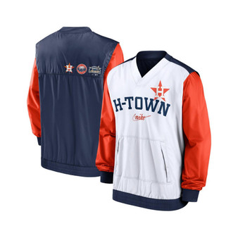 Men's White, Navy Houston Astros Rewind Warmup V-Neck Pullover Jacket