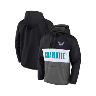 Men's Branded Black, Gray Charlotte Hornets Team Leader Iconic Colorblock Anorak Raglan Quarter-Zip Hoodie