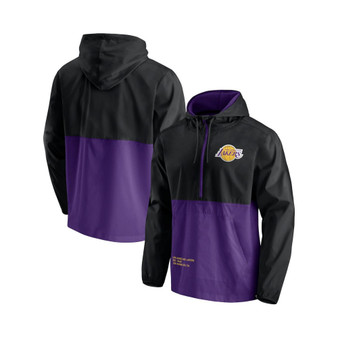 Men's Branded Black, Purple Los Angeles Lakers Anorak Block Party Windbreaker Half-Zip Hoodie Jacket
