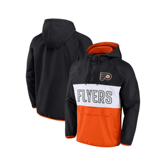 Men's Branded Black, Orange Philadelphia Flyers Backhand Shooter Defender Anorak Raglan Hoodie Quarter-Zip Jacket