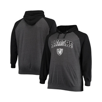 Men's Branded Black, Heathered Charcoal Las Vegas Raiders Big and Tall Lightweight Raglan Pullover Hoodie