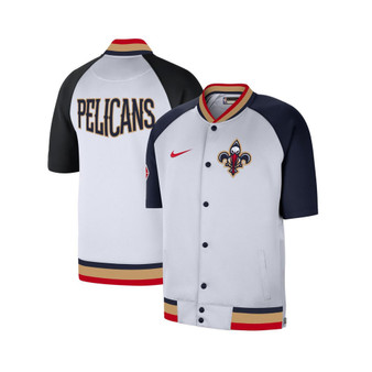 Men's White, Navy New Orleans Pelicans 2021/22 City Edition Therma Flex Showtime Short Sleeve Full-Snap Bomber Jacket