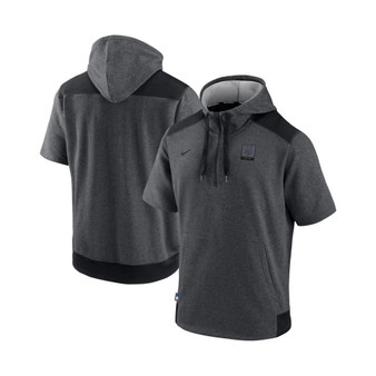 Men's Heathered Charcoal, Black New York Mets Authentic Collection Dry Flux Performance Quarter-zip Short Sleeve Hoodie