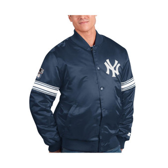 Men's Navy New York Yankees Pick and Roll Satin Varsity Full-Snap Jacket