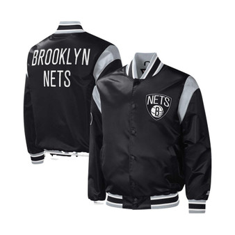 Men's Black Brooklyn Nets Force Play Satin Full-Snap Varsity Jacket