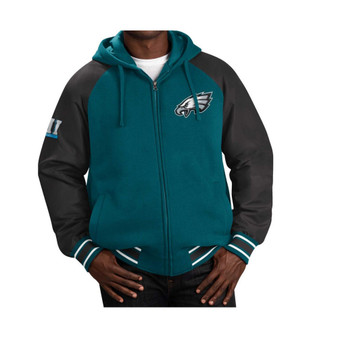 Men's Midnight Green Philadelphia Eagles Defender Raglan Full-Zip Hoodie Varsity Jacket
