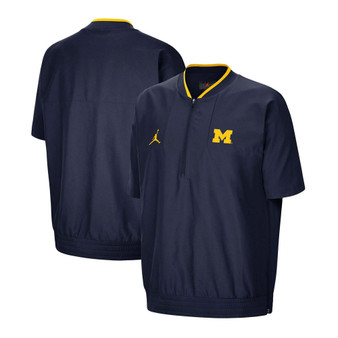 Men's Navy Michigan Wolverines 2021 Coaches Short Sleeve Quarter-Zip Jacket