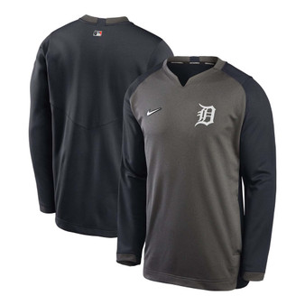 Men's Charcoal, Navy Detroit Tigers Authentic Collection Thermal Crew Performance Pullover Sweatshirt