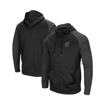 Men's Black Wisconsin Badgers Big and Tall Blackout Raglan Full-Zip Hoodie