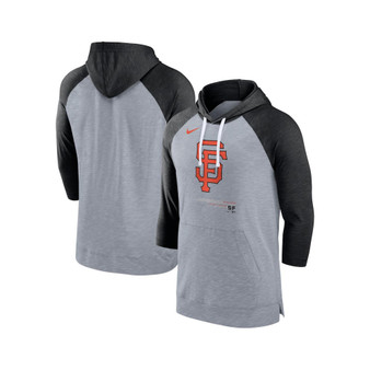 Men's Heather Gray, Heather Black San Francisco Giants Baseball Raglan 3/4 Sleeve Pullover Hoodie
