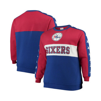 Men's Red, Royal Philadelphia 76ers Hardwood Classics Big and Tall Leading Scorer Fleece Pullover Sweatshirt