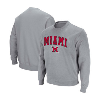 Men's Heathered Gray Miami University RedHawks Arch & Logo Tackle Twill Pullover Sweatshirt