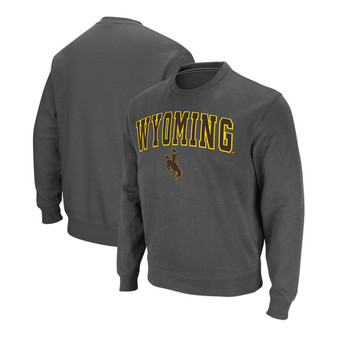 Men's Charcoal Wyoming Cowboys Arch & Logo Tackle Twill Pullover Sweatshirt