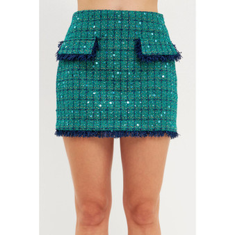 Women's Fringed Tweed Mini Skirt