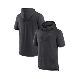 Men's Branded Heather Charcoal New Jersey Devils Authentic Pro Road Performance Short Sleeve Pullover Hoodie