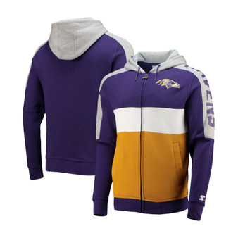 Men's Purple, Gold-Tone Baltimore Ravens Playoffs Color Block Full-Zip Hoodie