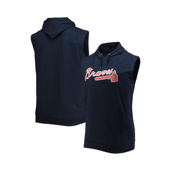 Men's Navy Atlanta Braves Jersey Muscle Sleeveless Pullover Hoodie