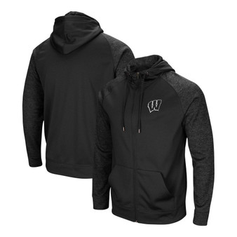 Men's Black Wisconsin Badgers Blackout 3.0 Tonal Raglan Full-Zip Hoodie