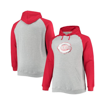 Men's Branded Heather Gray, Red Cincinnati Reds Big and Tall Raglan Pullover Hoodie
