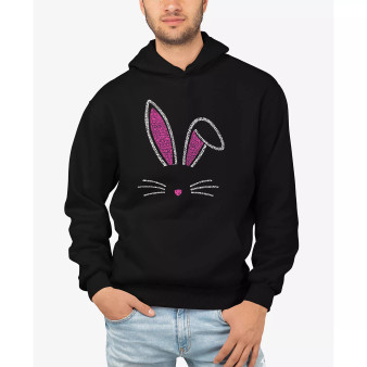 Men's Bunny Ears Word Art Long Sleeve Hooded Sweatshirt
