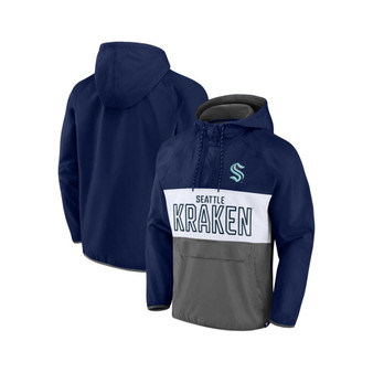 Men's Branded Deep Sea Blue, Gray Seattle Kraken Backhand Shooter Defender Anorak Raglan Hoodie Quarter-Zip Jacket
