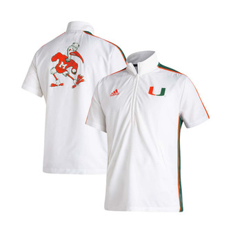 Men's White Miami Hurricanes Football Strategy Half-Zip Short Sleeve Jacket