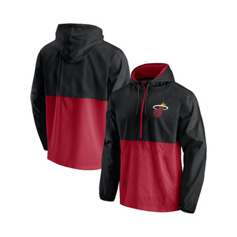 Men's Branded Black, Red Miami Heat Anorak Block Party Windbreaker Half-Zip Hoodie Jacket