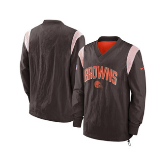 Men's Brown Cleveland Browns Sideline Athletic Stack V-Neck Pullover Windshirt Jacket