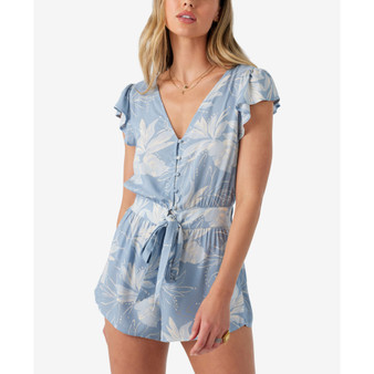 Juniors' Darian Printed Flutter-Sleeve Tie-Waist Romper