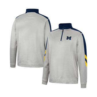 Men's Gray, Navy Michigan Wolverines Bushwood Fleece Quarter-Zip Jacket