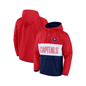 Men's Branded Red, Navy Washington Capitals Backhand Shooter Defender Anorak Raglan Hoodie Quarter-Zip Jacket
