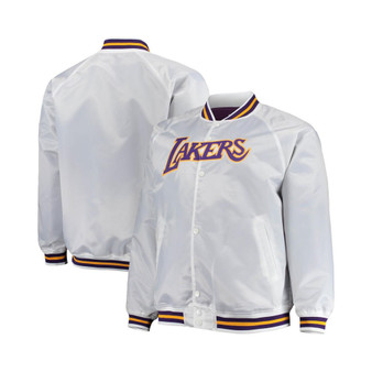 Men's White Los Angeles Lakers Big and Tall Hardwood Classics Raglan Satin Full-Snap Jacket