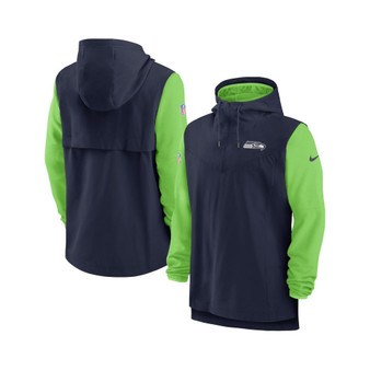 Men's College Navy, Neon Green Seattle Seahawks Sideline Player Quarter-zip Hoodie Jacket