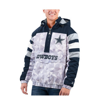 Men's White, Navy Dallas Cowboys Thursday Night Gridiron Raglan Half-Zip Hooded Jacket