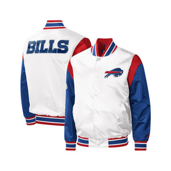 Men's White Buffalo Bills Throwback Warm Up Pitch Satin Full-Snap Varsity Jacket
