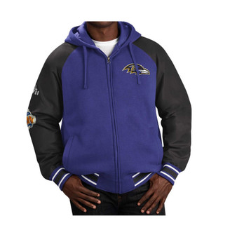 Men's Purple Baltimore Ravens Defender Raglan Full-Zip Hoodie Varsity Jacket