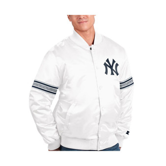 Men's White New York Yankeess Power Forward Satin Full-Snap Varsity Jacket