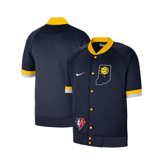 Men's Navy, White Indiana Pacers 2021/22 City Edition Therma Flex Showtime Short Sleeve Full-Snap Bomber Jacket