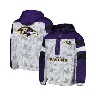 Men's White and Purple Baltimore Ravens Thursday Night Gridiron Raglan Half-Zip Hooded Jacket