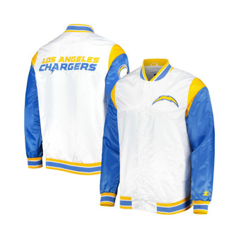 Men's White Los Angeles Chargers Throwback Warm Up Pitch Satin Full-Snap Varsity Jacket