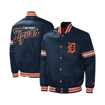 Men's Navy Detroit Tigers Midfield Satin Full-Snap Varsity Jacket
