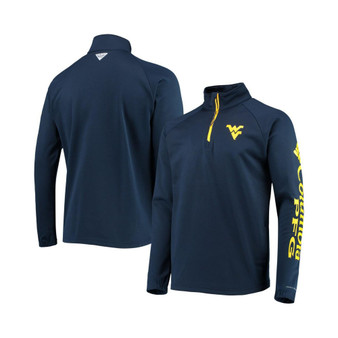 Men's Navy West Virginia Mountaineers Terminal Tackle Fleece Raglan Omni-Shade Quarter-Zip Jacket