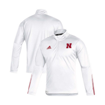 Men's White Nebraska Huskers 2021 Sideline Primeblue Quarter-Zip Jacket